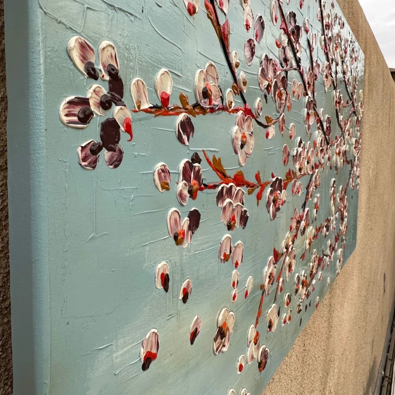 تابلو نقاشی برجسته گل درخت شکوفه بهار بوم قاب عکس دکوری اکرلیک